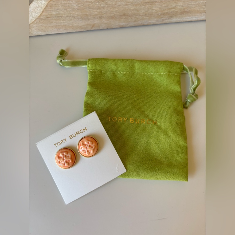 TORY BURCH Peach Cameo Logo Stud earrings
